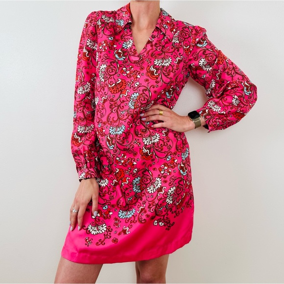 Lilly Pulitzer Wayles Hotty Pink Ring My Chimes Silk Tunic Shirt Dress Polo boho - Picture 2 of 12